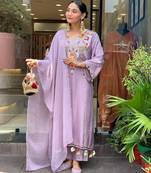 Onion color p v chanderi fabric beautiful embroidered ceremonial readymade kurta set