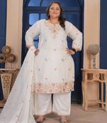 White color smart embroidered plus size kurta set for smart girlie looks