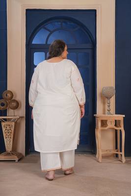 White color smart embroidered plus size kurta set for smart looks 2