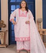 Pink color smart embroidered plus size kurta set for smart girlie looks