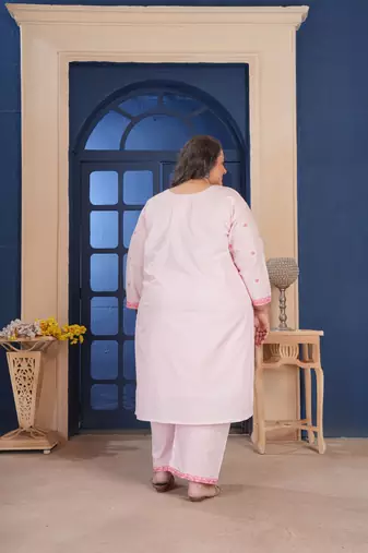 Pink color smart embroidered plus size kurta set for smart looks