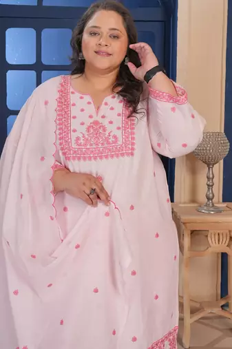 Pink color smart embroidered plus size kurta set for smart looks