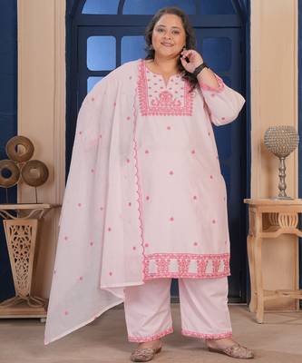 Pink color smart embroidered plus size kurta set for smart looks 4