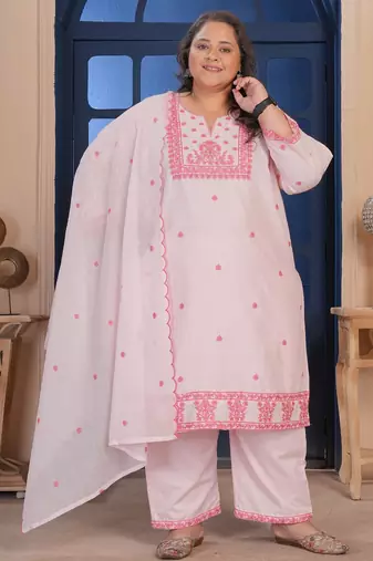 Pink color smart embroidered plus size kurta set for smart looks