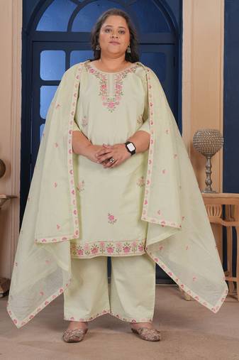 Pista color smart embroidered plus size kurta set for smart girlie looks