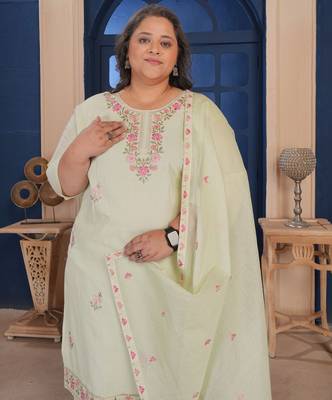 Pista color smart embroidered plus size kurta set for smart looks 3
