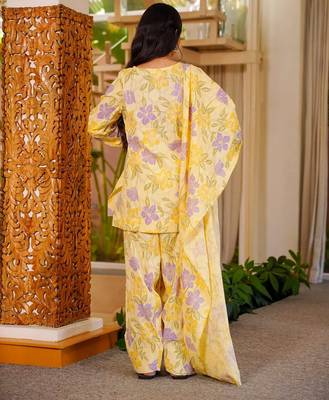 Yellow color cambric cotton digital printed stylish kurta set 2