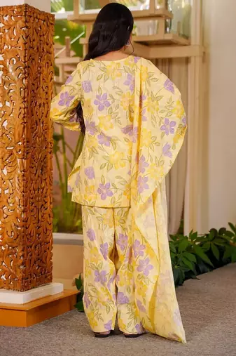 Yellow color cambric cotton digital printed stylish kurta set