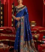 Blue woven paithani silk saree with blouse