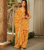 Mustard color cambric cotton fabric designer digital printed stylish girlie kurta set