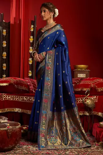 Blue woven paithani silk saree with blouse