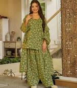 Mahendi color cambric cotton fabric designer digital printed stylish girlie kurta set