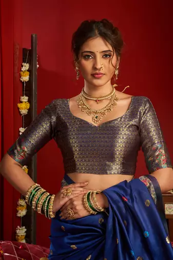 Blue woven paithani silk saree with blouse