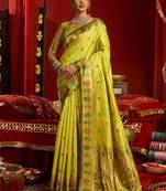 Lime green woven paithani silk saree with blouse