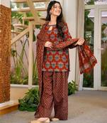 Rust color cambric cotton fabric designer digital printed stylish girlie kurta set