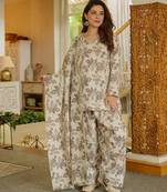 Cream color cambric cotton fabric designer digital printed stylish girlie kurta set