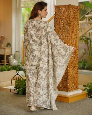 Cream color cambric cotton digital printed stylish kurta set 2