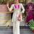 Elegant off-white embroidered kurti set with pink yoke design