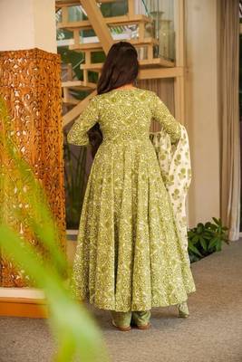 Pista color cotton silk digital printed smart anarkali dress 2
