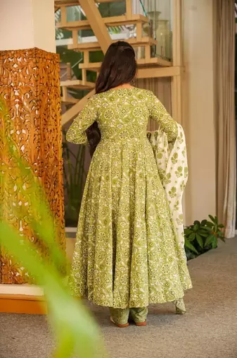 Pista color cotton silk digital printed smart anarkali dress