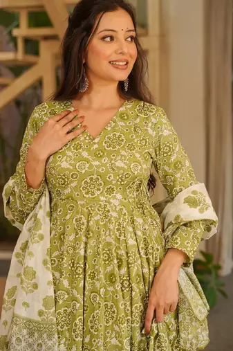Pista color cotton silk digital printed smart anarkali dress