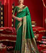 Green woven paithani silk saree with blouse
