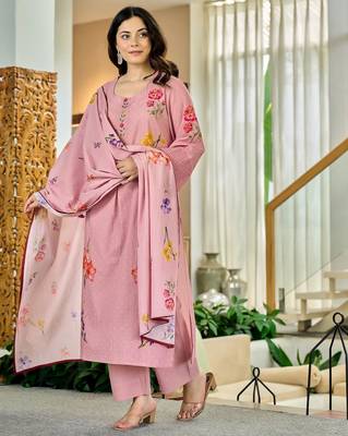 Pink color chandri butti printed partywear suit 2