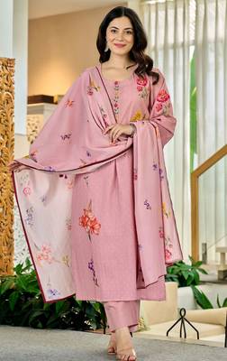 Pink color chandri butti printed partywear suit 4