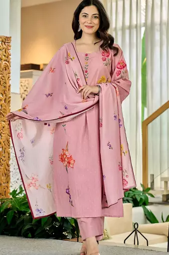 Pink color chandri butti printed partywear suit
