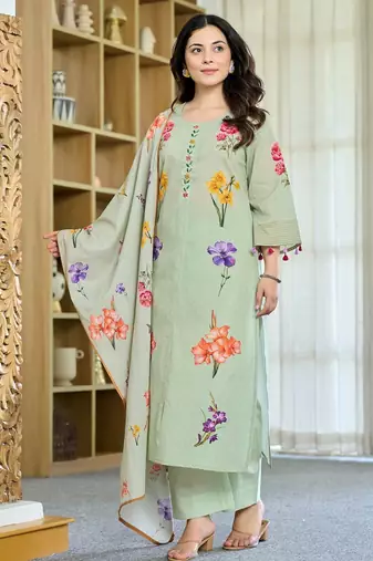 Pista color chandri butti fabric printed partywear suit