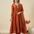 orange resham embroidered art silk kurta set