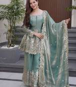 Sky blue color fendy silk fabric designer embroidery work partywear suit