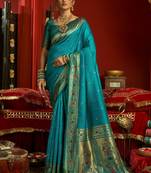 Sky blue woven paithani silk saree with blouse