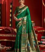 Green woven paithani silk saree with blouse