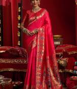 Pink woven paithani silk saree with blouse