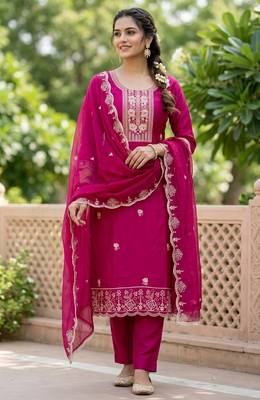 Pink color viscose satin fabric designer ceremonial suit 1