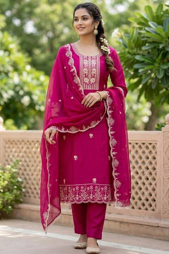 Pink color viscose satin fabric designer ceremonial suit