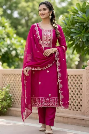 Pink color viscose satin fabric designer ceremonial suit