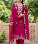 Pink color viscose satin fabric designer ceremonial suit