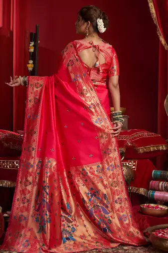 Pink woven paithani silk saree with blouse
