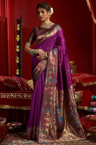 Purple woven paithani silk saree with blouse