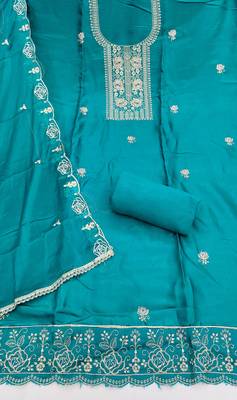 Sea green color viscose satin fabric designer ceremonial suit 3