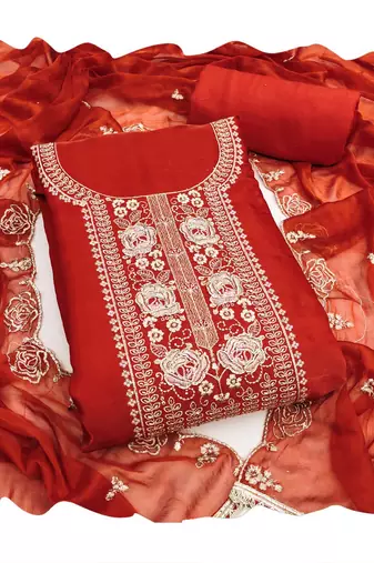 Rust color viscose satin fabric designer ceremonial suit
