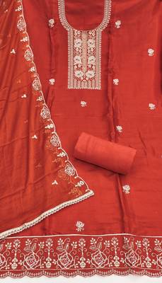 Rust color viscose satin fabric designer ceremonial suit 3