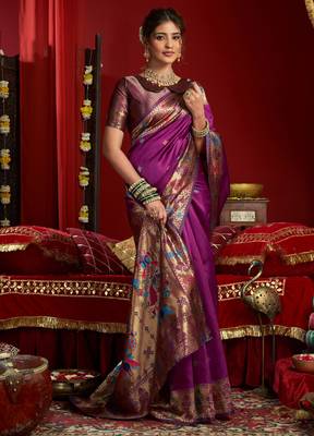 Purple woven paithani silk saree with blouse 3