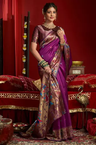 Purple woven paithani silk saree with blouse