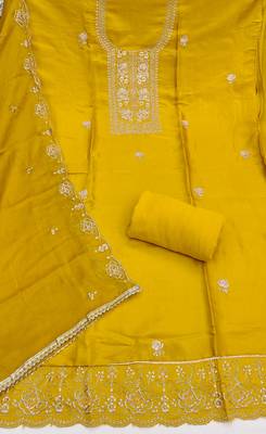 Yellow color viscose satin fabric designer ceremonial suit 3