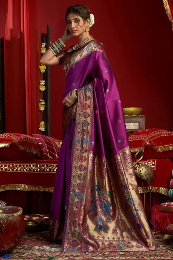 Purple woven paithani silk saree with blouse