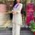 Elegant off-white embroidered kurti set with purple yoke design