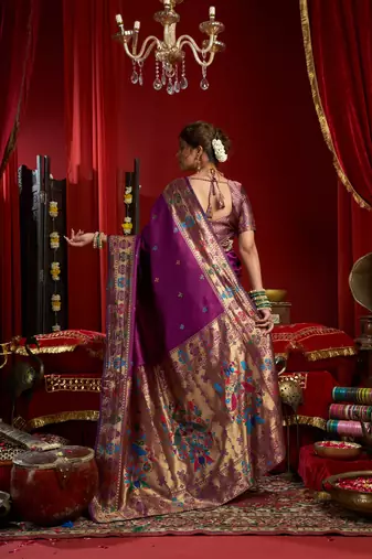 Purple woven paithani silk saree with blouse